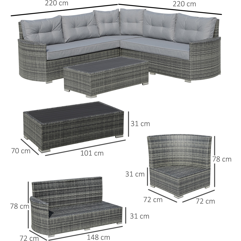 Outsunny 5 Seater Mixed Grey PE Rattan Corner Sofa Set with Cushion Image 8