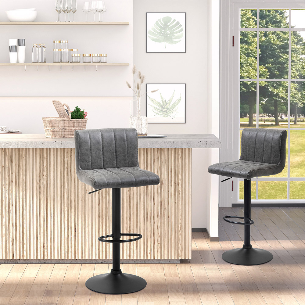 Portland Dark Grey PU Leather Height Adjustable Swivel Bar Stool Set of 2 Image 5