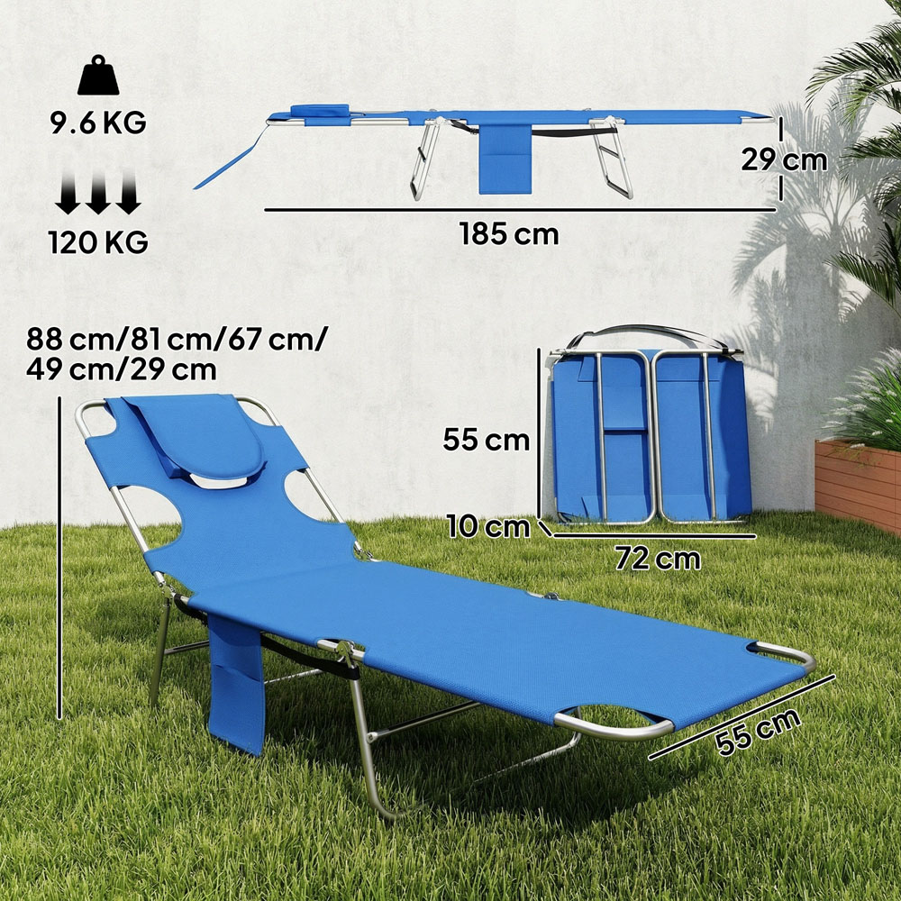 Outsunny Set of 2 Blue Foldable Sun Lounger with Reading Hole Image 9