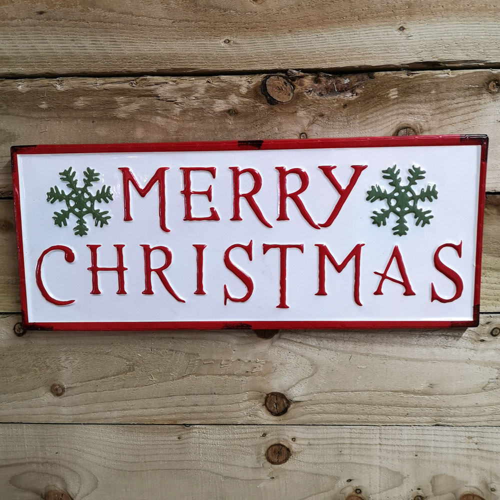 Samuel Alexander Red White and Green Merry Christmas Metal Sign Board with Snowflake 57cm Image 2