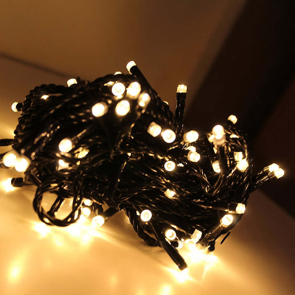 Best Artificial 200 Warm White Multi Function Mains Powered Black String Light Image 1
