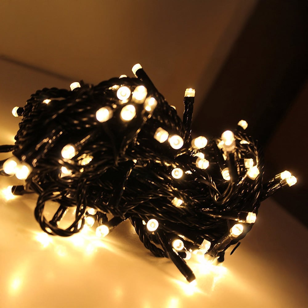 Best Artificial 100 Warm White Multi Function Battery Powered Black String Light Image 1