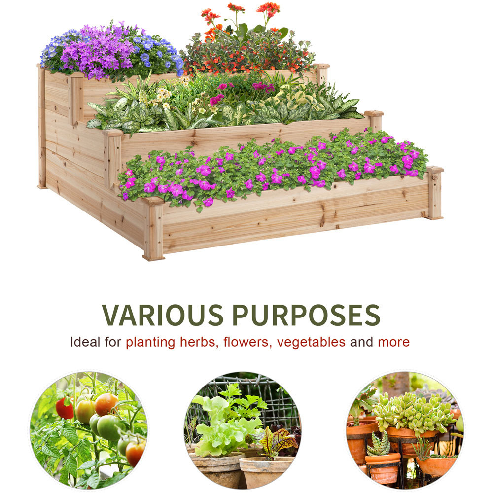 Outsunny 3-Tier Wooden Raised Garden Box Image 5