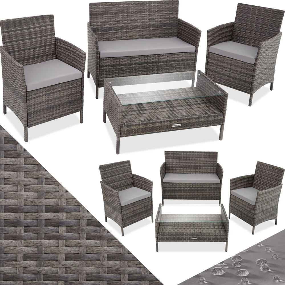 tectake Madeira 4 Seater Grey Rattan Garden Lounge Set Image 2