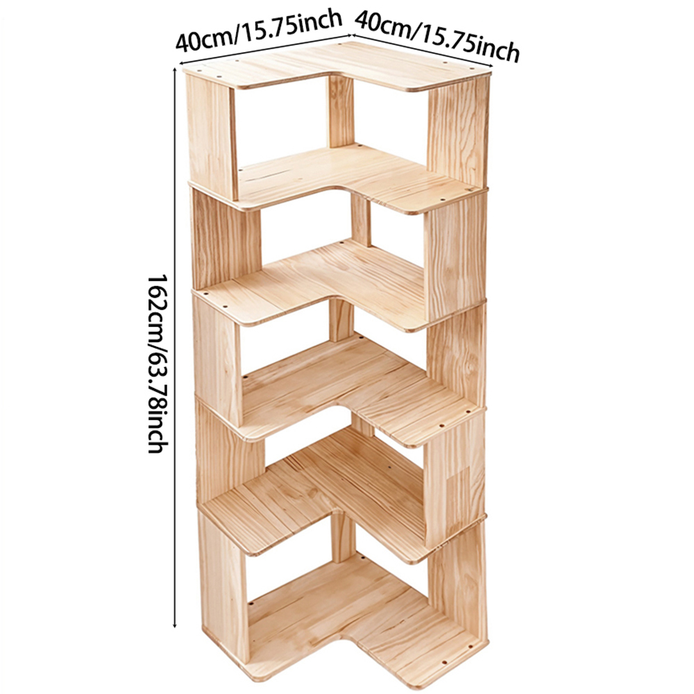 Living and Home 6 Shelf Natural Wooden L-Shaped Corner Bookshelf Image 9