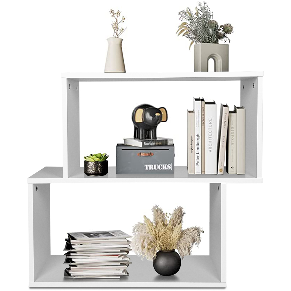 Costway 2 Shelf White Irregular Wooden Bookshelf Image 3