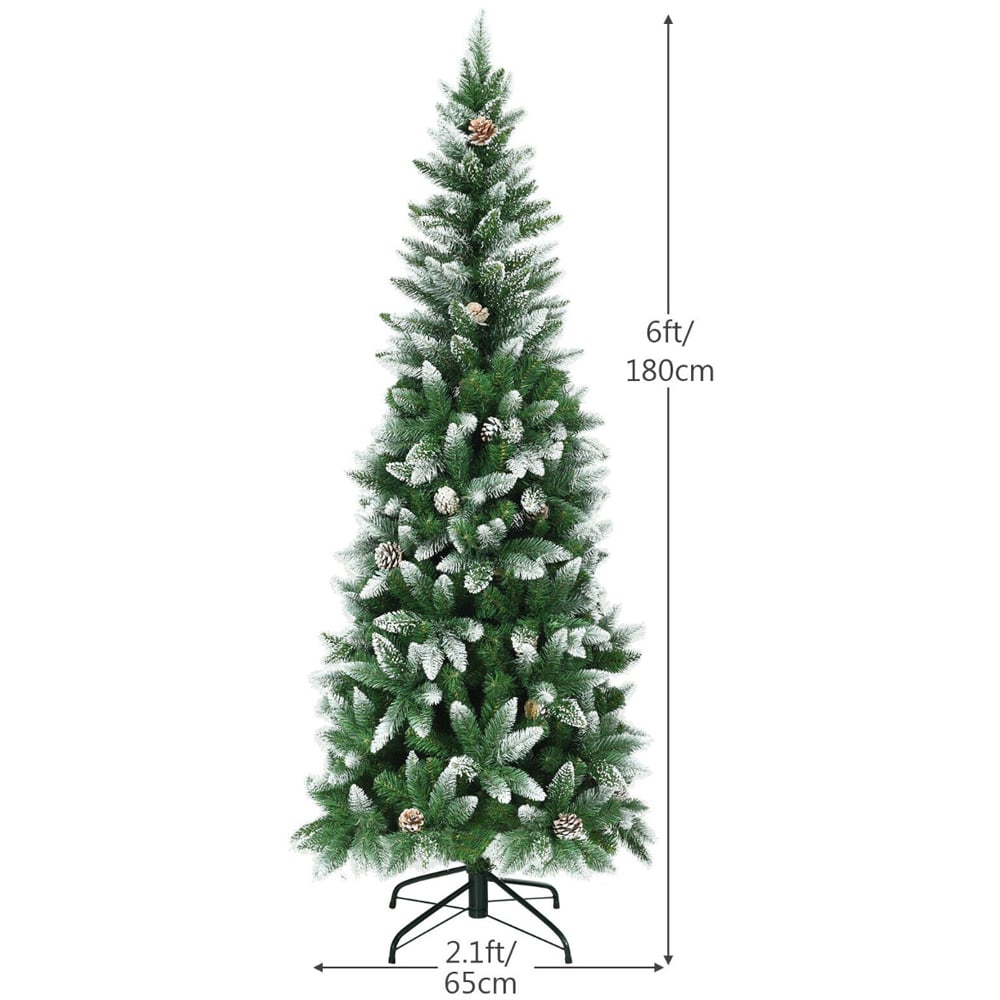 Costway Snow Flocked Pencil Artificial Christmas Tree with Pine Cones 6ft Image 7