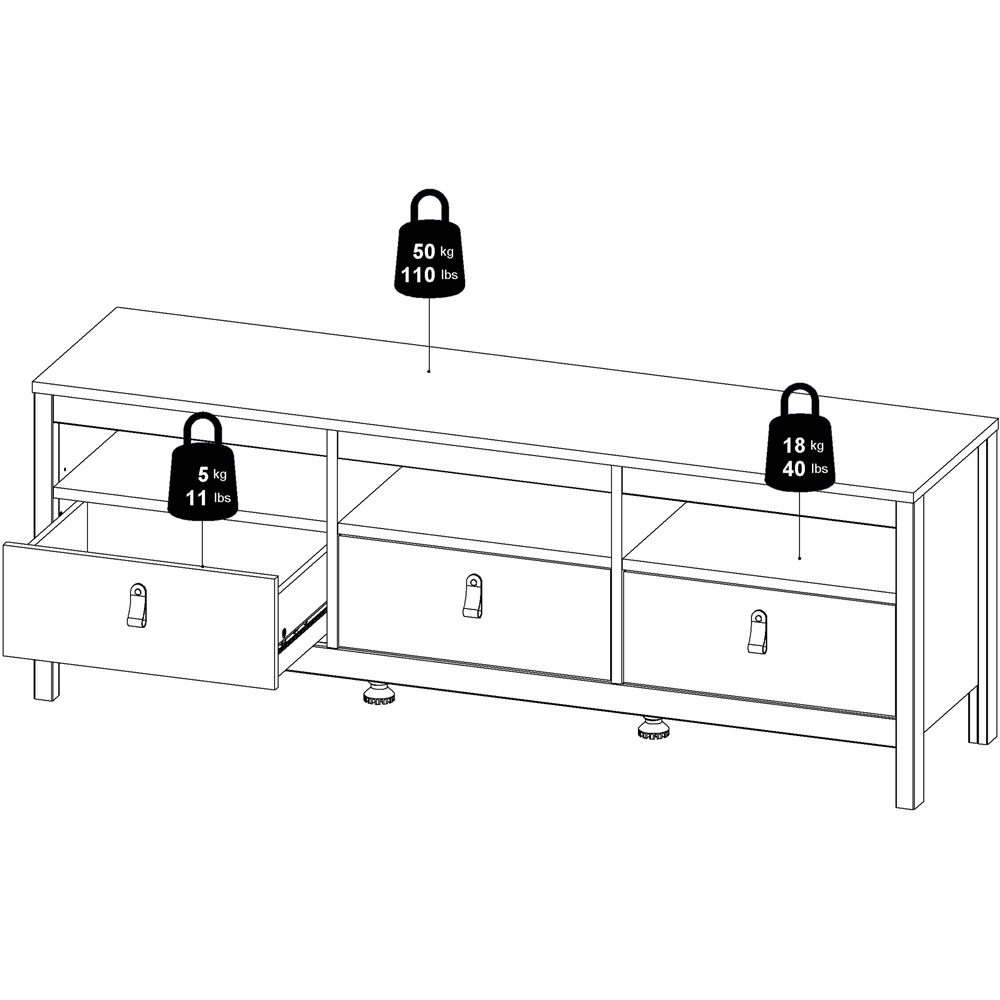 Florence Barcelona 3 Drawer 3 Shelf Matt Black TV Unit Image 9
