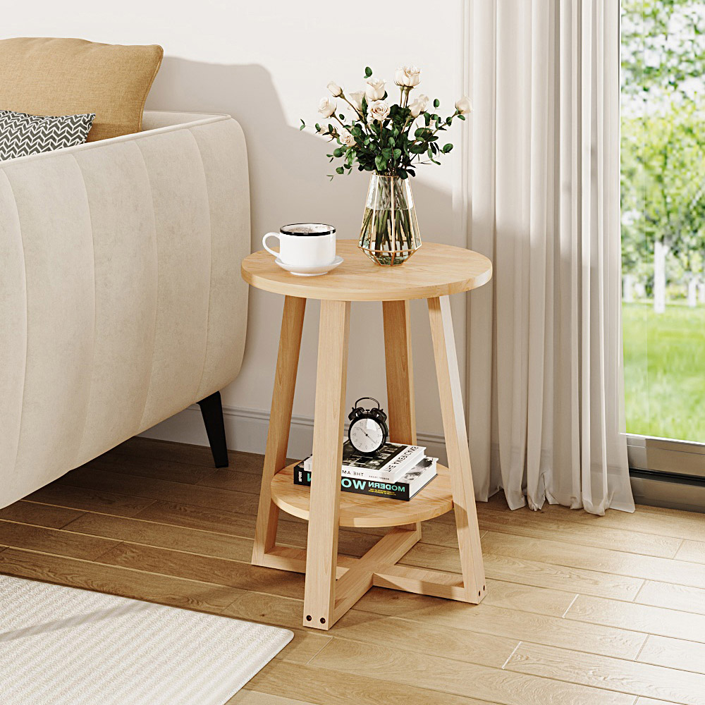 Living and Home 2-Tier Natural Round Side Table Image 7