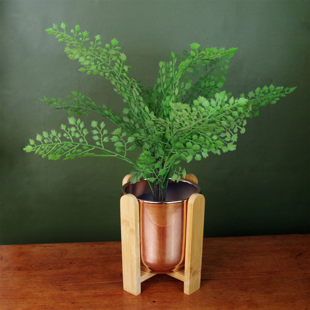 Botanik Gold Ceramic Planter with Bamboo Stand 16 x 15cm Image 3