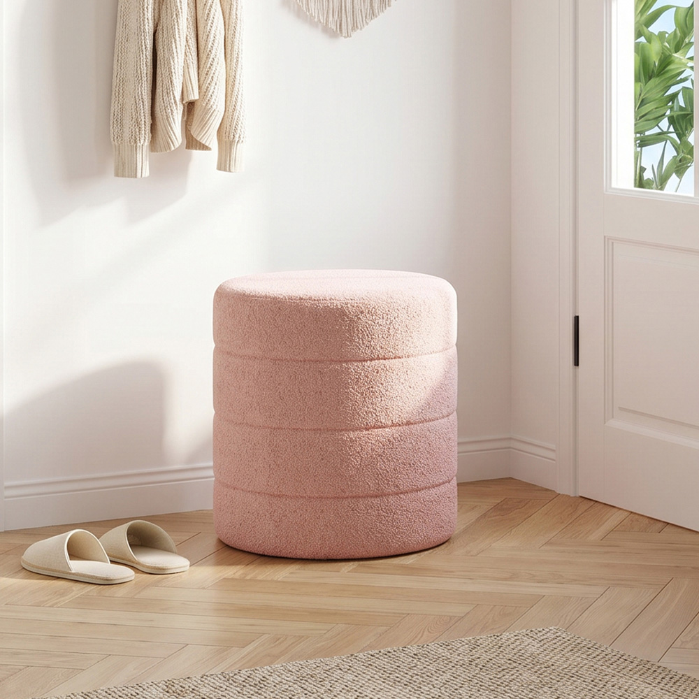 Living and Home Pink Teddy Fleece Tub Design Round Footstool Image 7