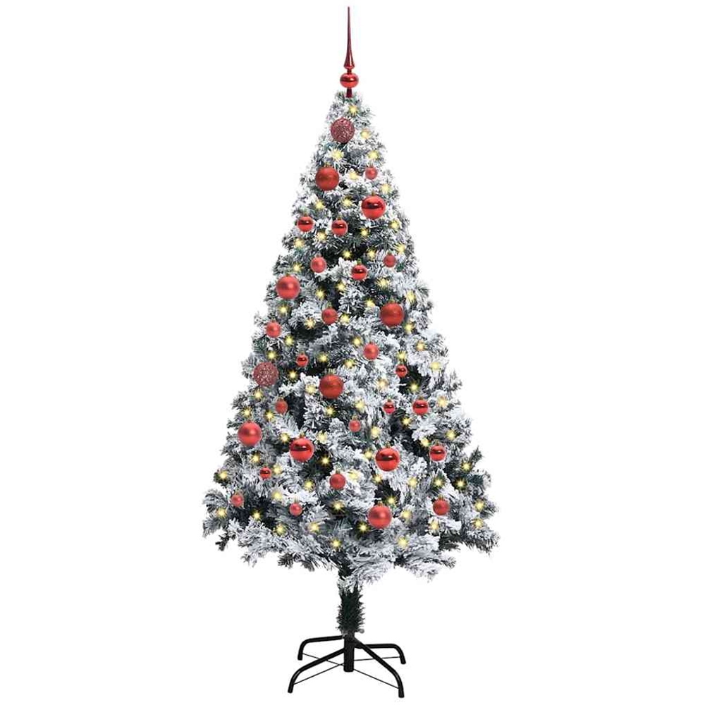 vidaXL Pre-Lit Red Baubles White Artificial Christmas Tree 5ft Image 1