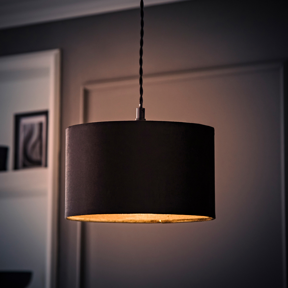 ValueLights Reni Black Velvet Drum Ceiling Lamp Shade 25cm Image 6