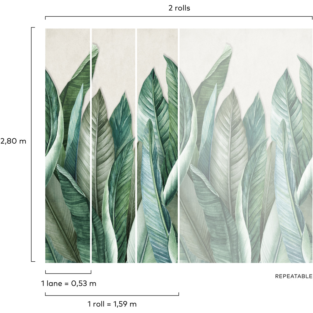Grandeco Banana Leaf Green 3 Lane Wall Mural Image 5