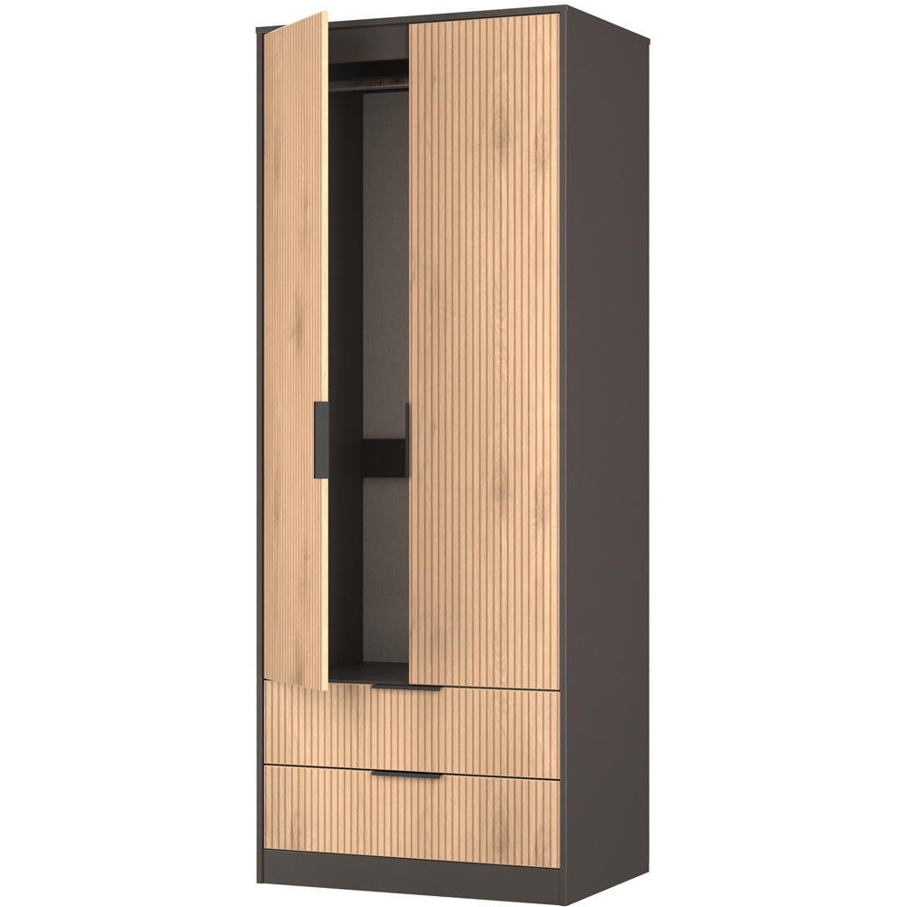 Crowndale Hong Kong 2 Door 2 Drawer Slatt Effect and Graphite Tall Wardrobe Ready Assembled Image 6