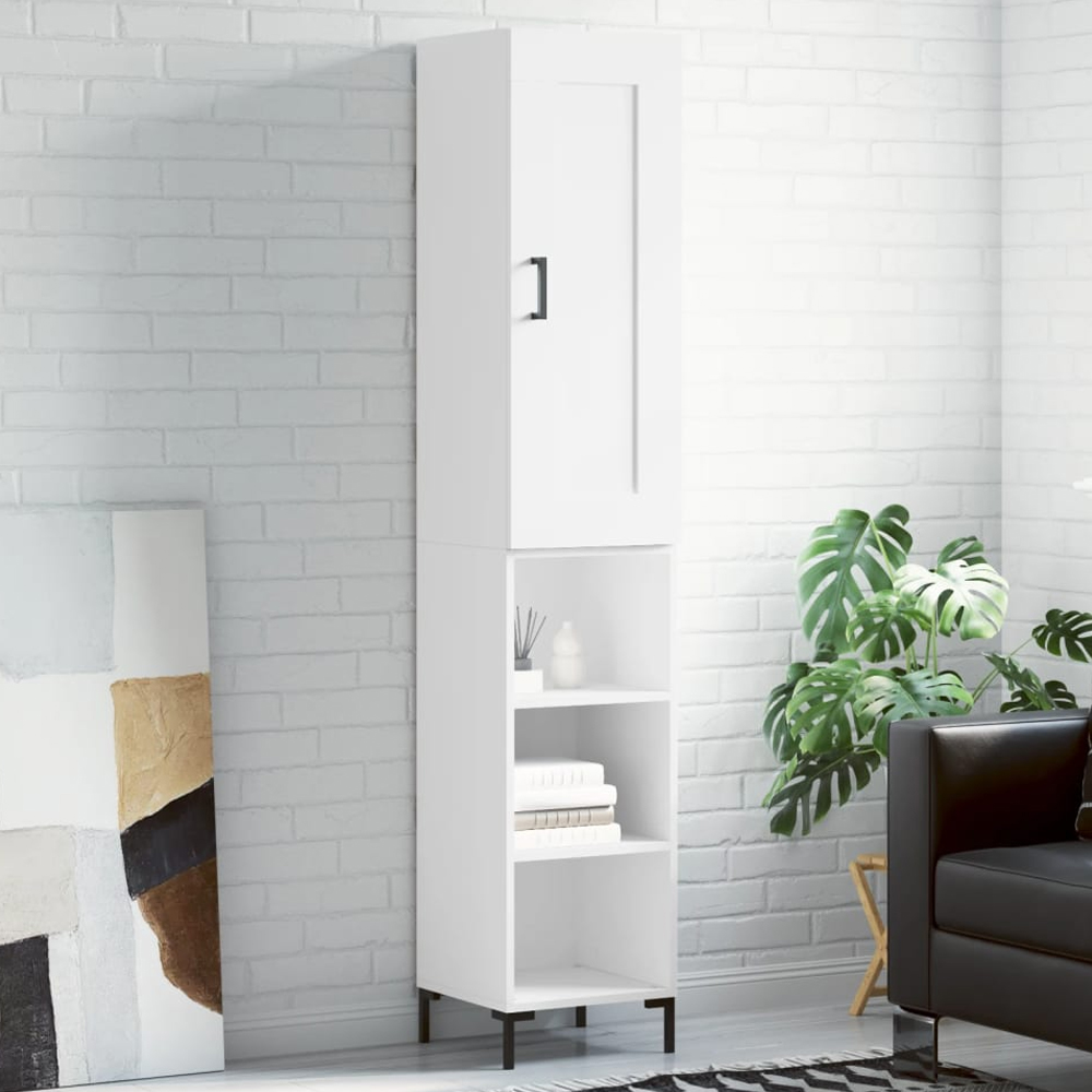 vidaXL Single Door 3 Open Shelf White Slim Highboard Image 1