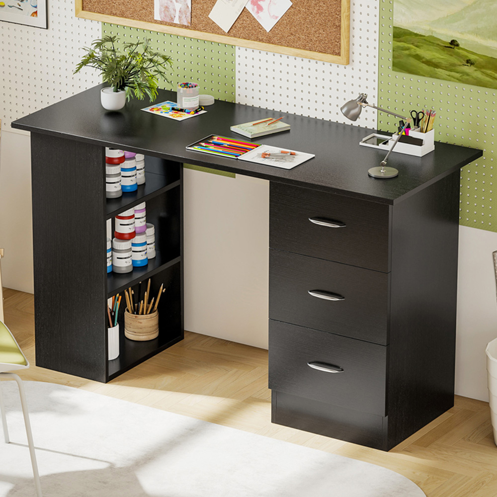 Portland 3 Drawer 3 Shelf Customisable Computer Desk Black Image 1