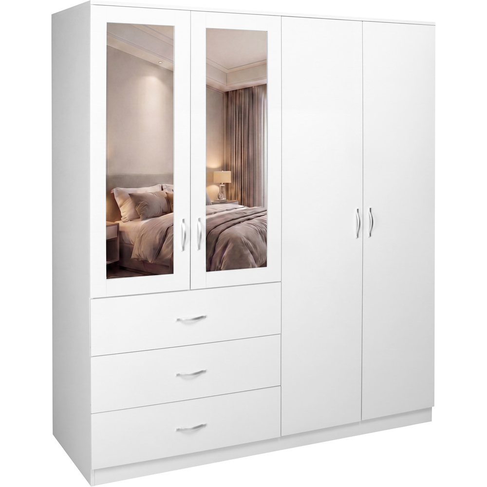 VIDA DESIGNS Riano 4 Door 3 Drawer White Mirrored Wardrobe Image 2