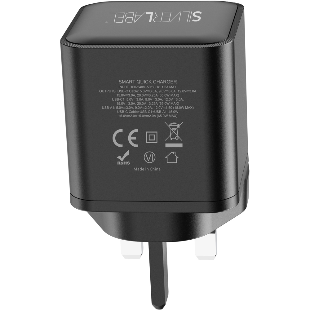 SilverLabel 65W Black GaN Dual USB-A/C Mains Plug with USB-C Cable Image 4