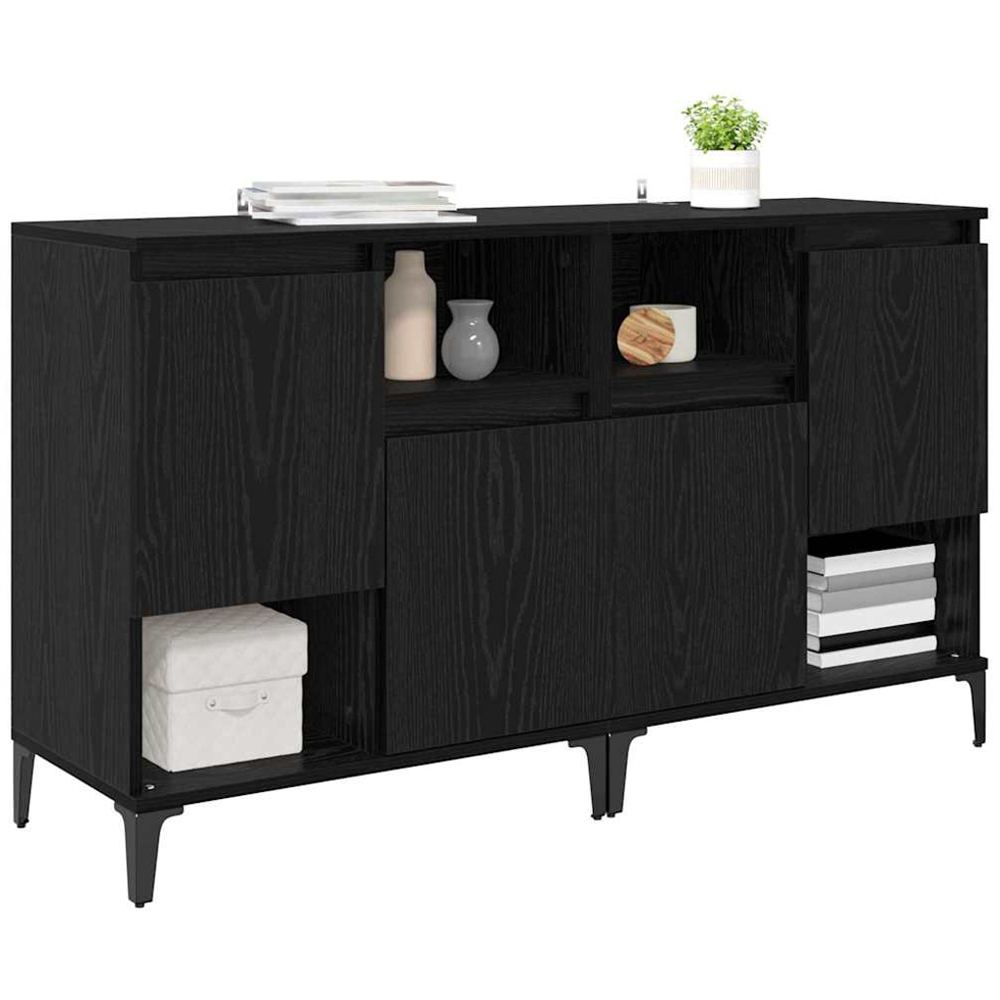 vidaXL 2 Door 2 Shelf Black Compact Sideboard Set of 2 Image 2