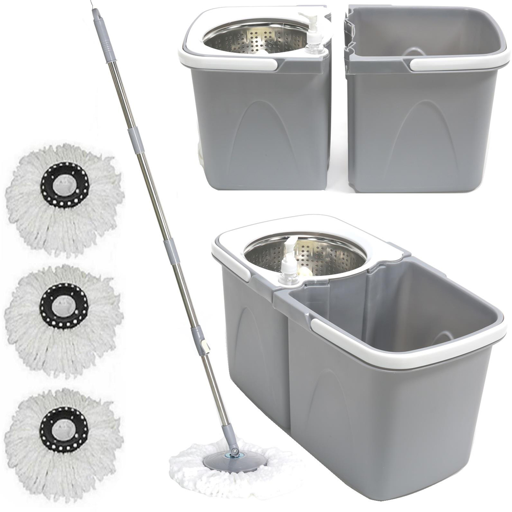 Gr8 Home Grey 360 Degree Rotating Dual Spin Dry Mop and Bucket Image 1