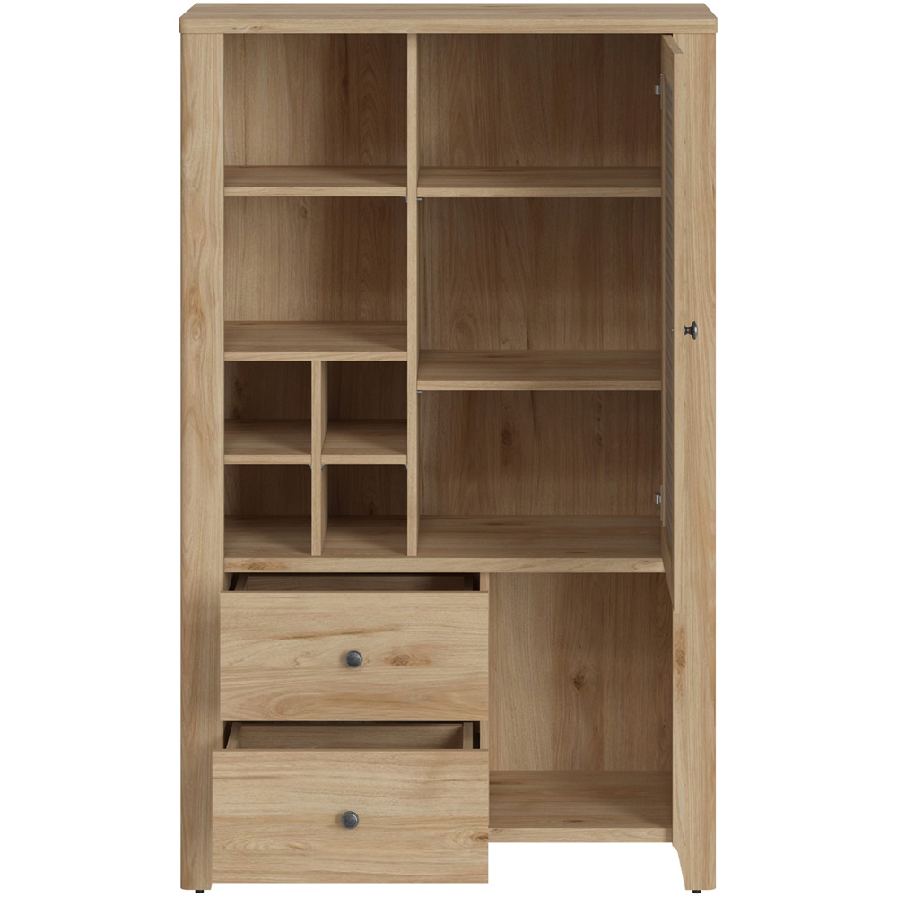 Florence Cestino Single Door 2 Drawer Oak and Rattan Effect Cabinet Image 3