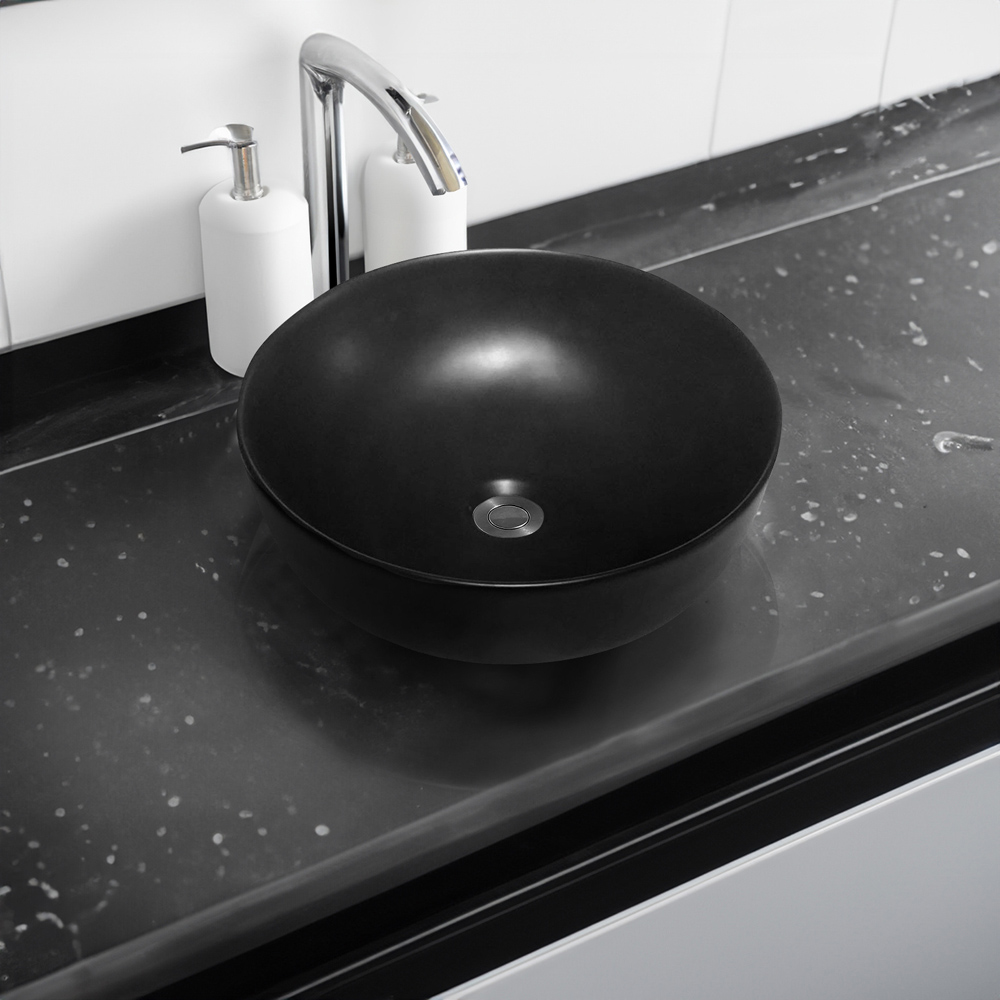 Limoge Matte Black Rounded Countertop Basin 420mm Image 2