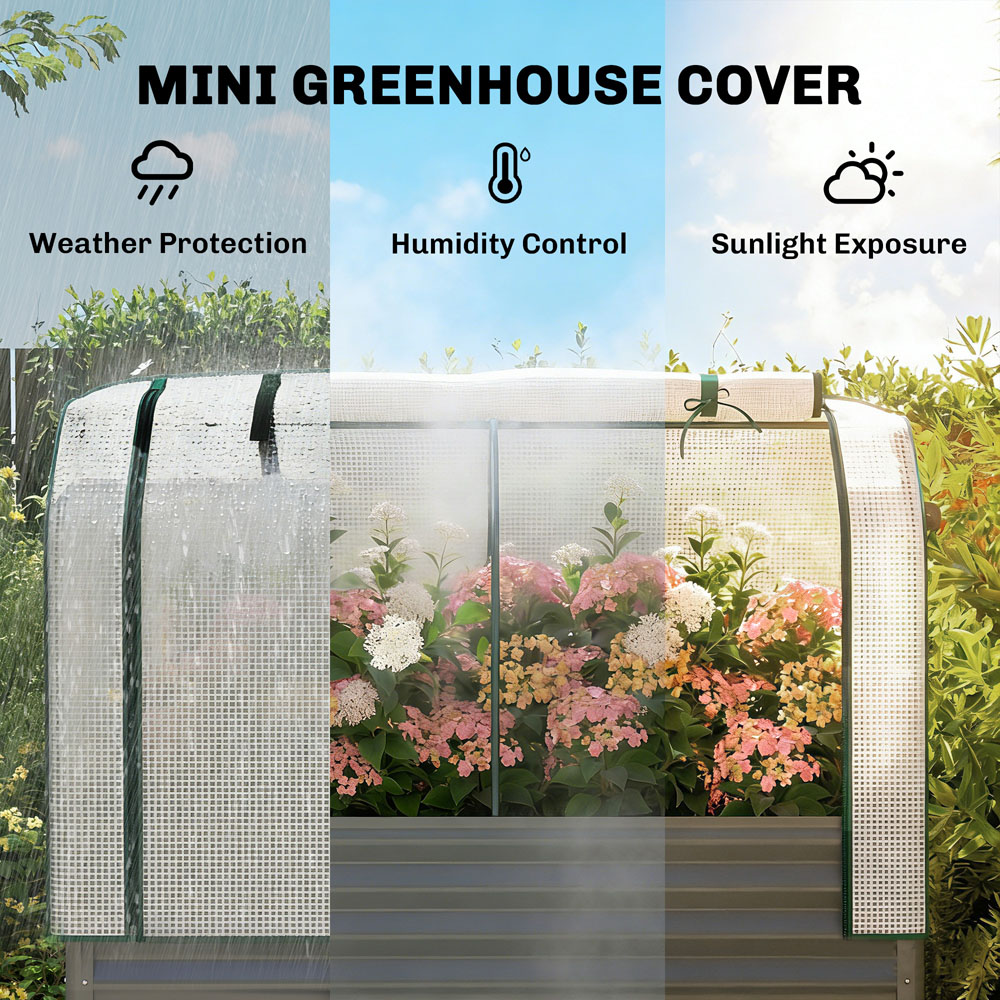 Outsunny Galvanised Raised Planter with Greenhouse Cover and Bottom Shelf 140 x 120 x 55cm Image 8