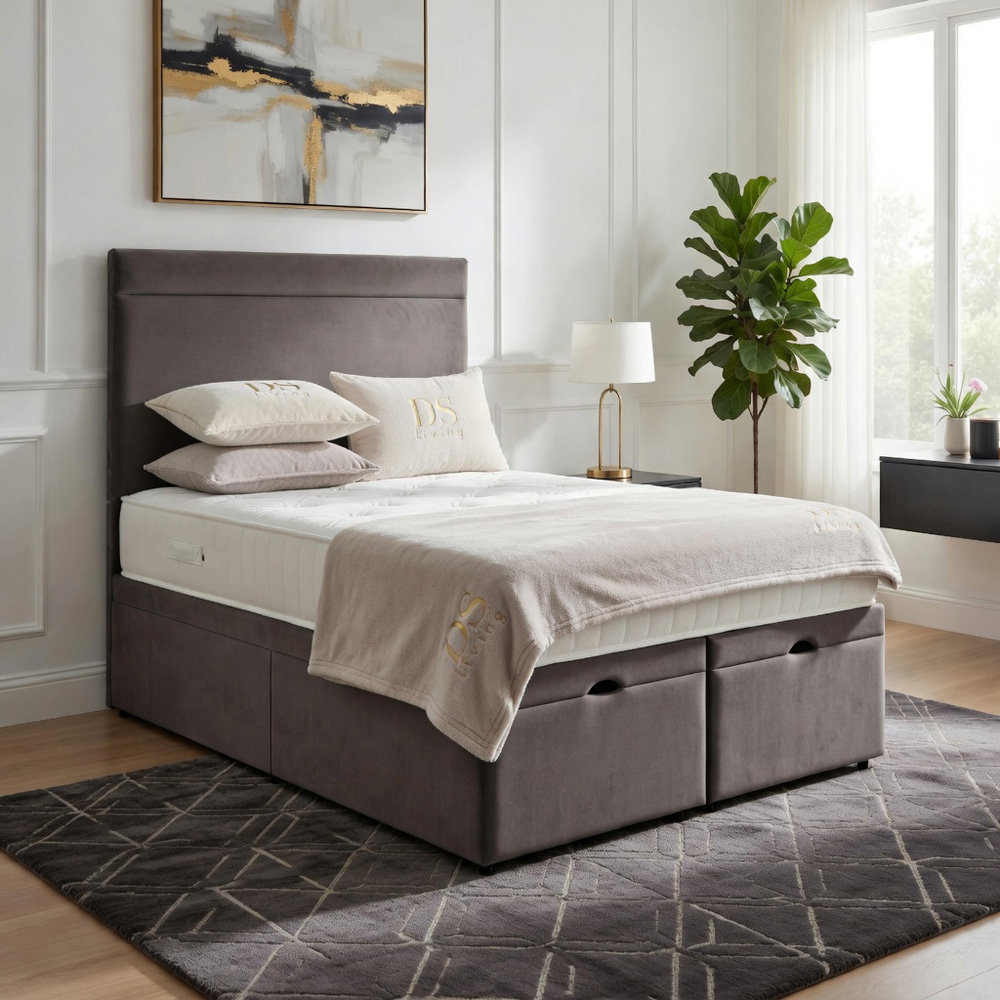 DS Living Majesty Single Grey Plush Velvet Ottoman Bed Image 6
