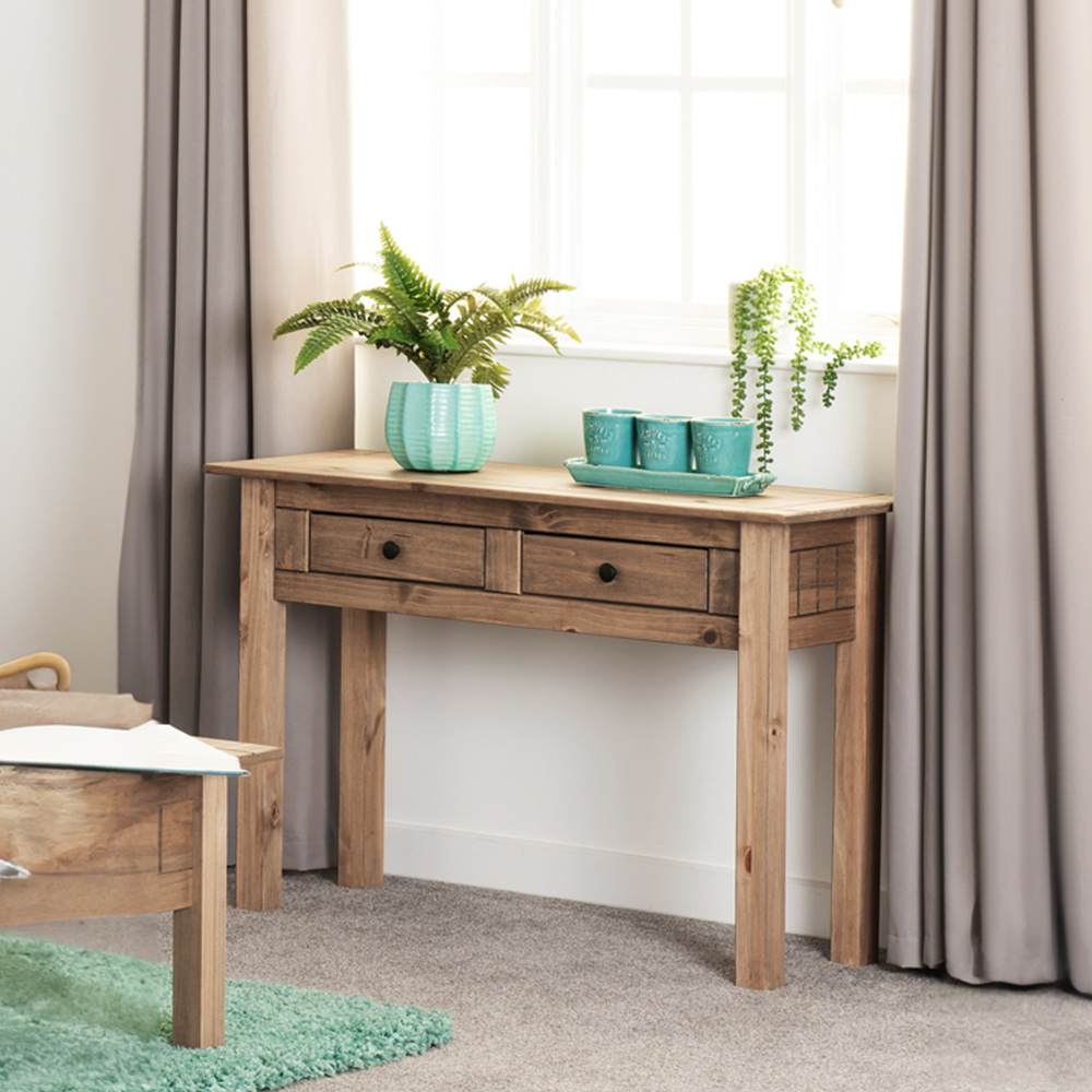 Seconique Panama 2 Drawer Natural Wax Console Table Image 8