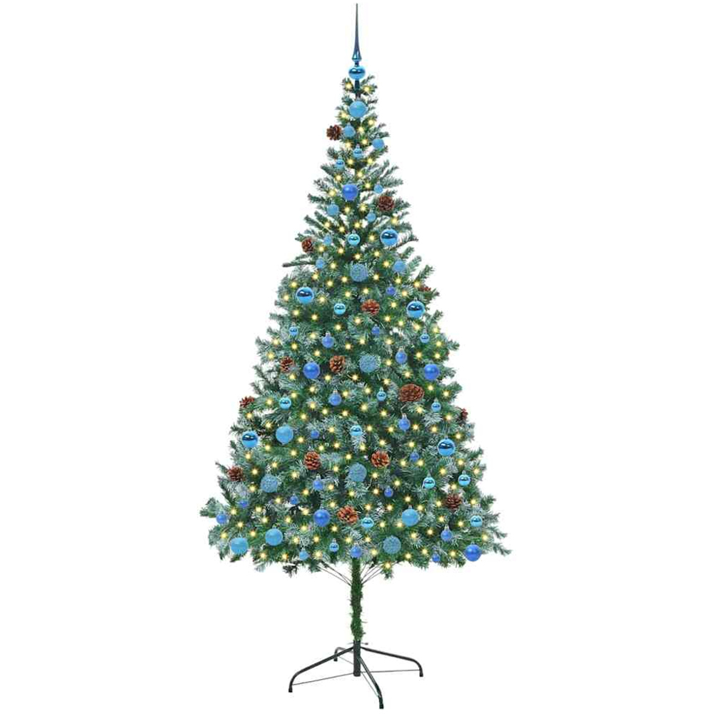 vidaXL Pre-Lit Blue Baubles Green Artificial Christmas Tree 7ft Image 1