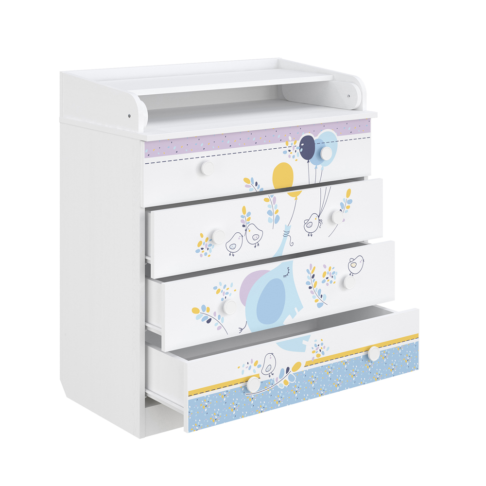 Kudl 800 Kids 4 Drawer White Elephant with Ballon Dresser with Changing Board Image 4