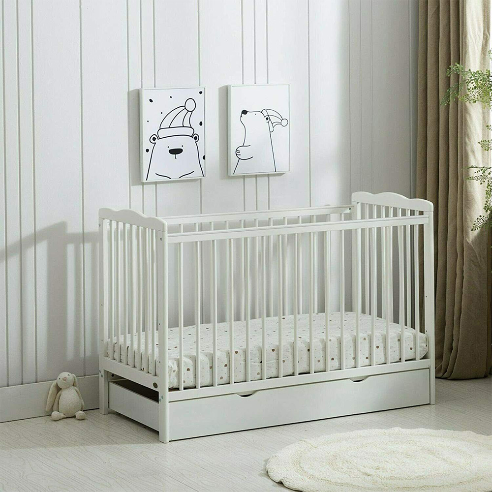 wilko Brooklyn Single Drawer White Height Adjustable Wooden Baby Cot Crib Image 3