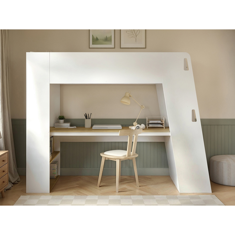 Flair Fern White and Oak High Sleeper Bed with Storage Staircase and Desk Image 4