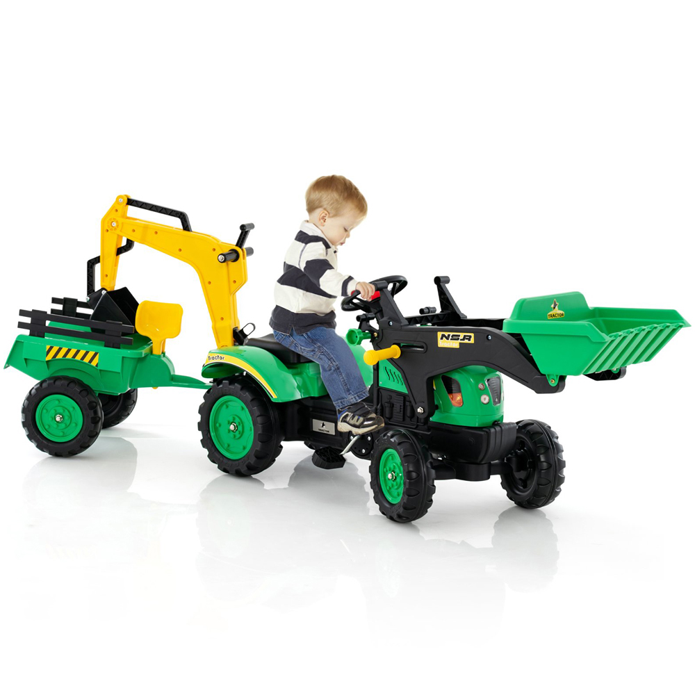 Costway 3-in-1 Kids Green Ride On Pedal Excavator with Detachable Trailer Image 3