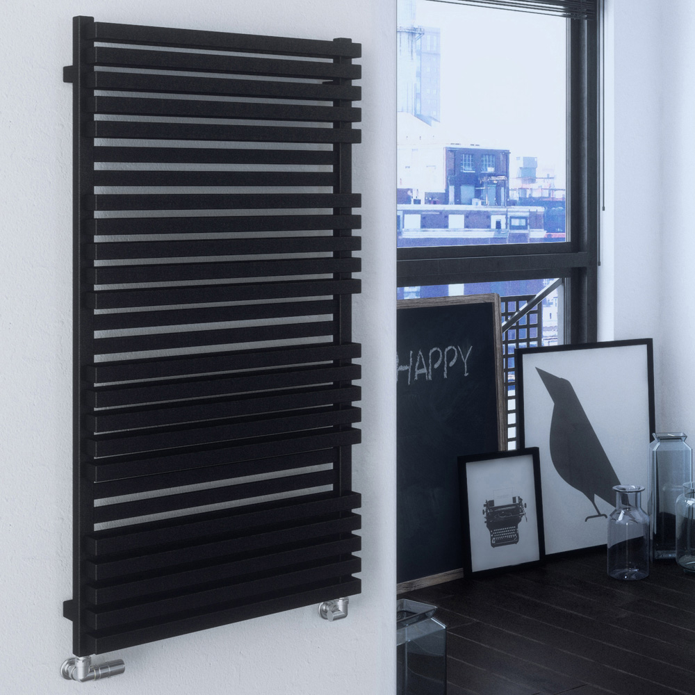 Terma Quadrus Bold 3795BTU Metallic Black Heated Towel Rail 1185 x 600mm Image 2