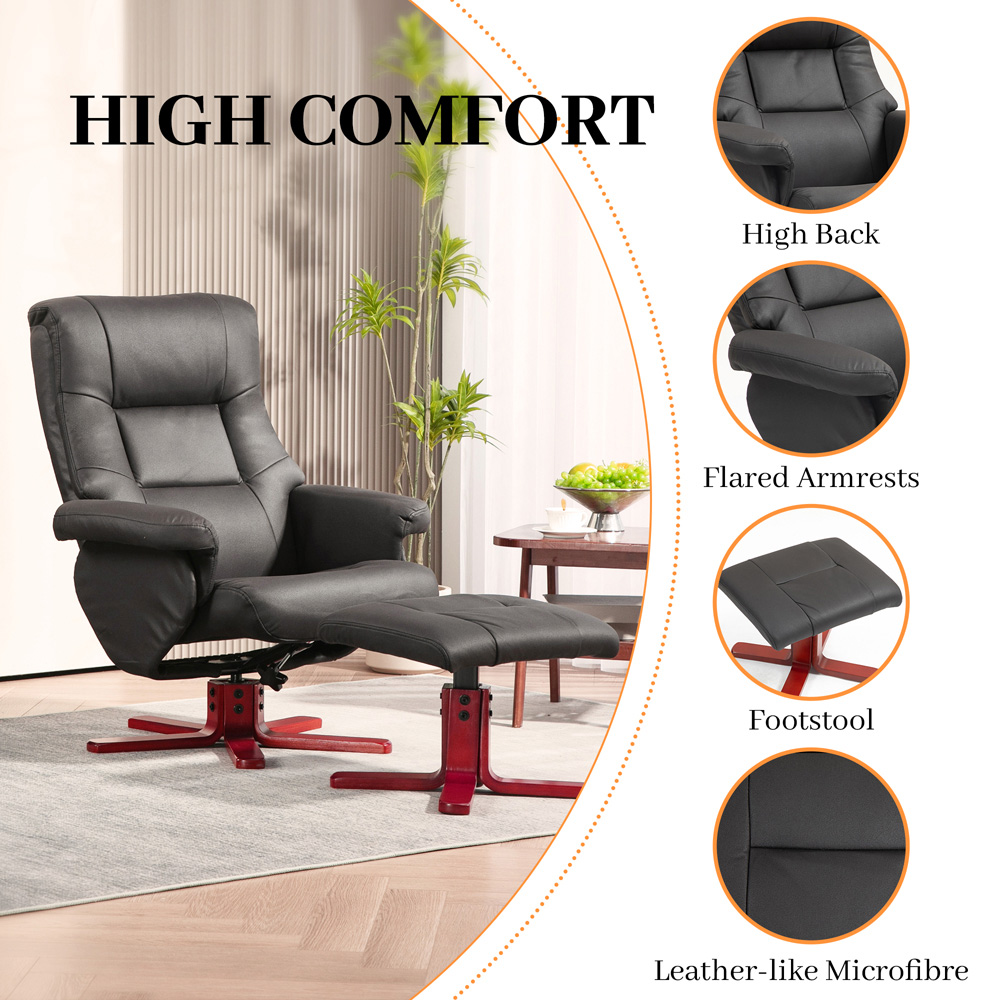 HOMCOM Black Leather Upholstered Recliner Chair with Footstool Image 7