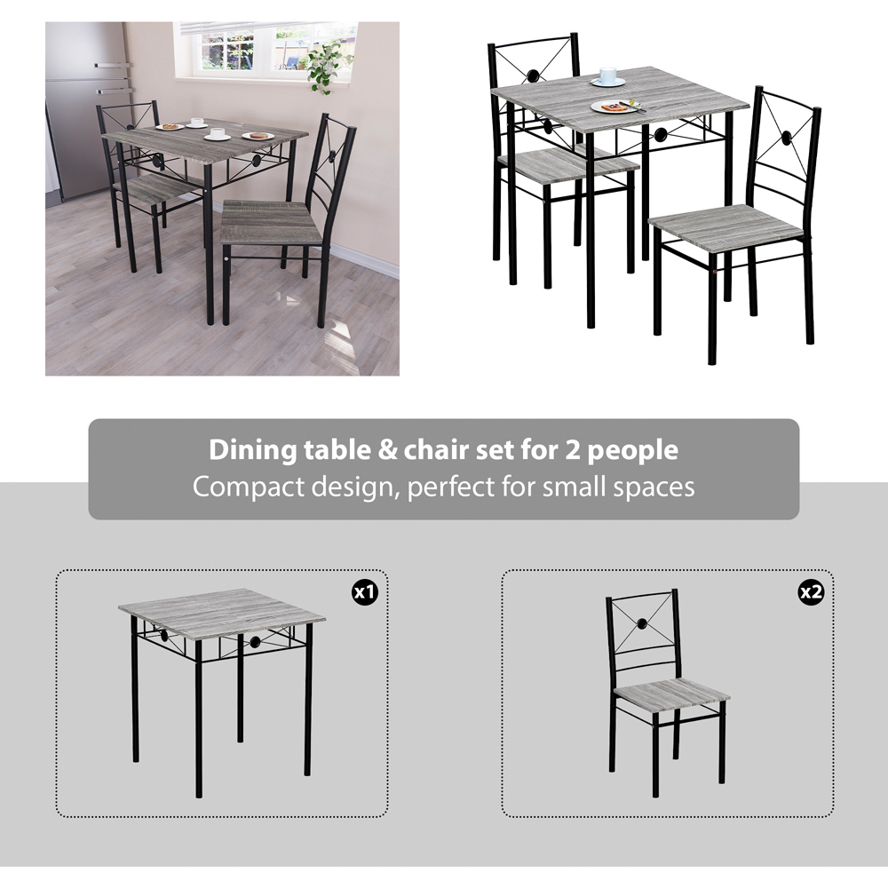 Vida Designs Roslyn 2 Seater Square Dining Set Grey Image 8