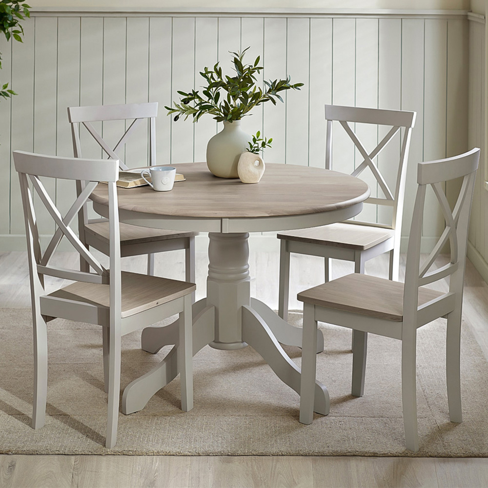 Furniturebox Bodmin Marros 4 Seater Round Wooden Dining Set Grey Image 1