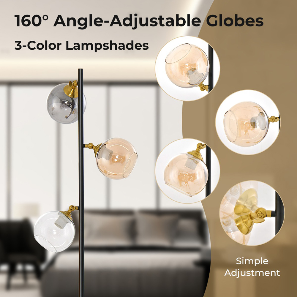 Costway 3 Way Glass Globe Modern Freestanding Lamp Image 7