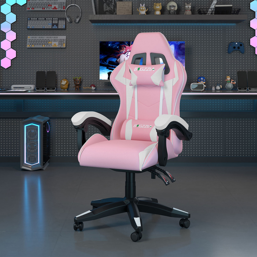 Rattrix Pink PU Leather Reclining High Back Gaming Chair with Headrest and Lumbar Support Image 3