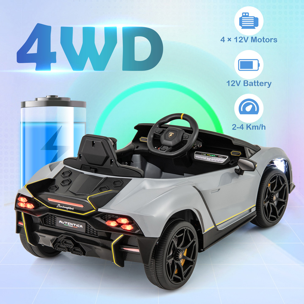 Costway Kids Grey Licensed Lamborghini 4WD Ride On Car with 3 Speeds and Music 12V Image 5