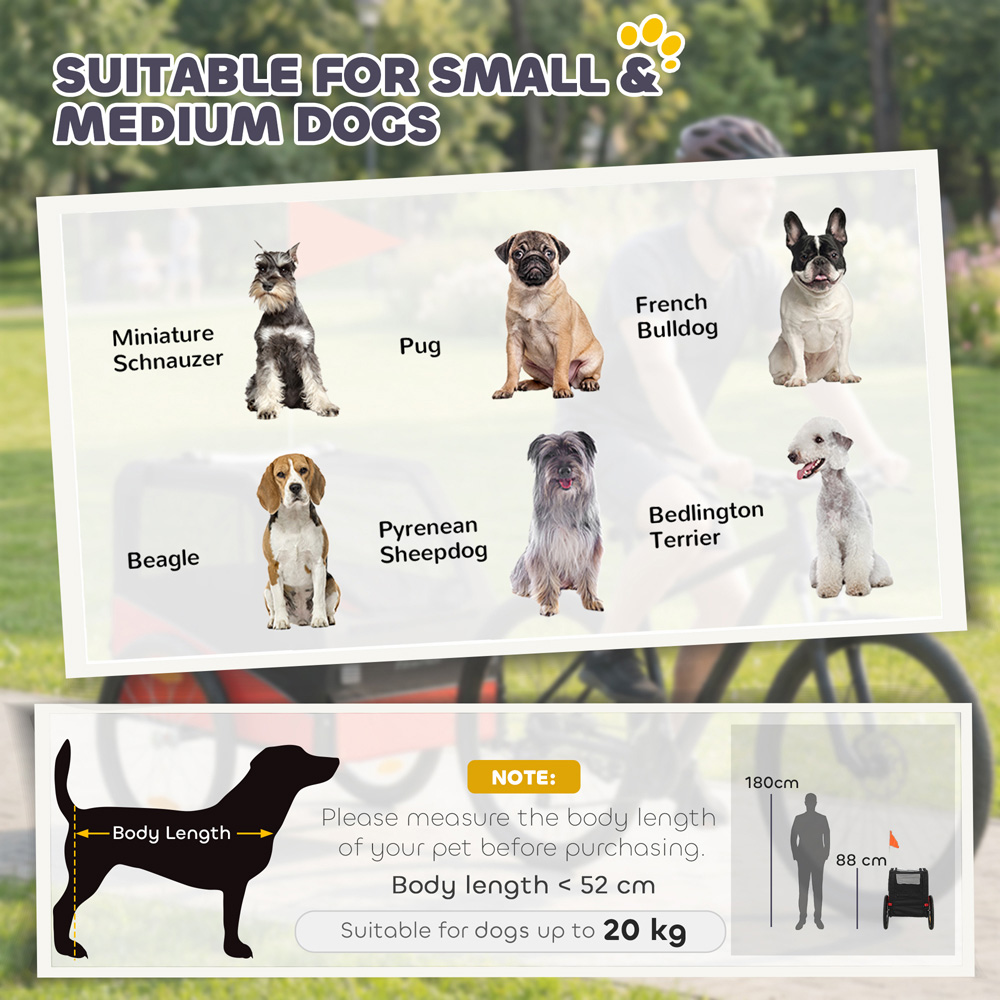 PawHut Red Small and Medium Dog Bike Trailer with Rubber Wheels Image 5