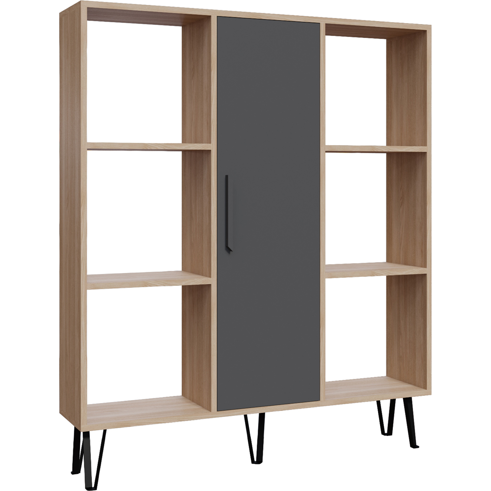 Decorotika Peoria Single Door 6 Shelf Oak and Anthracite Bookcase Image 2