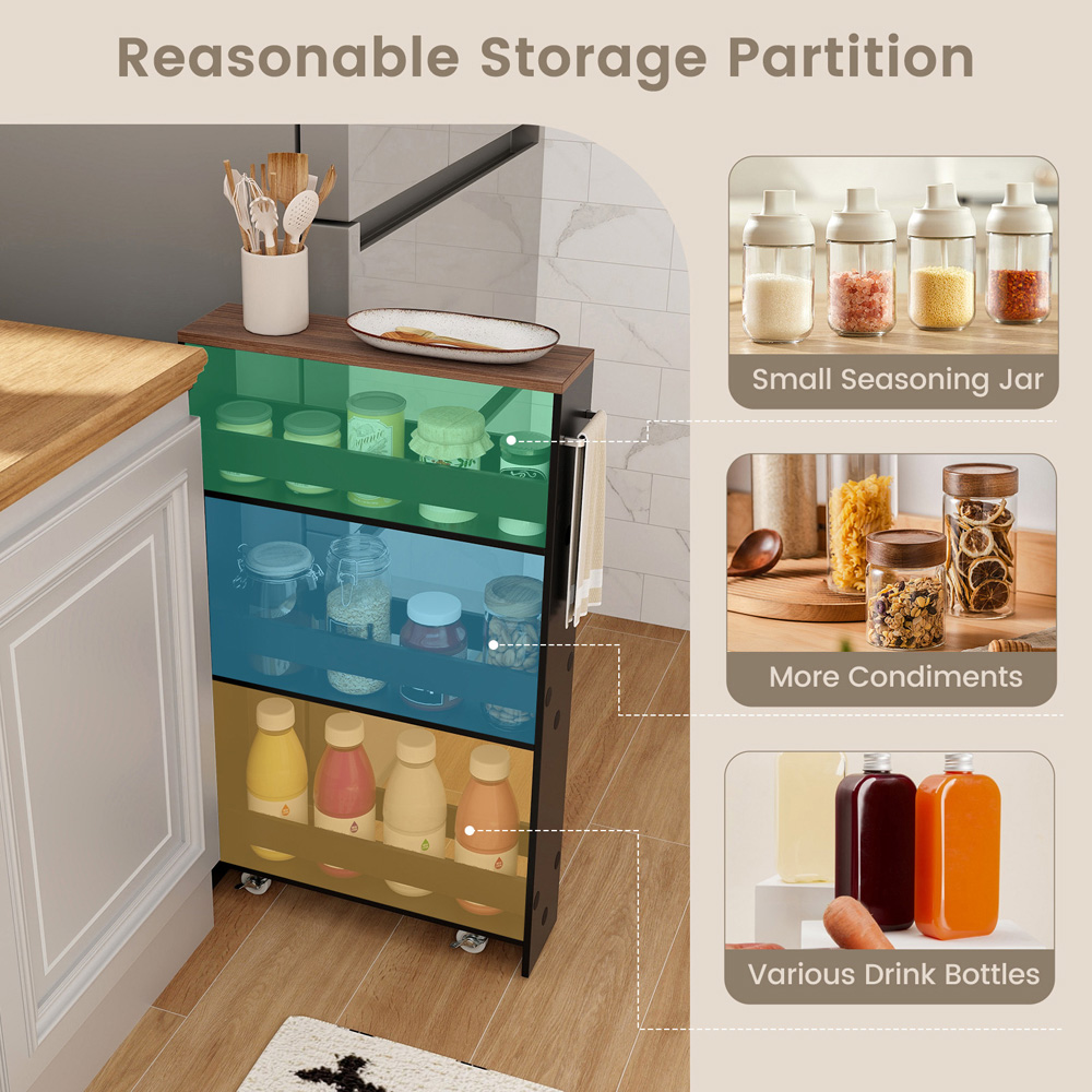 Costway 4 Shelf Brown Slim Storage Cart with Wheels Image 6