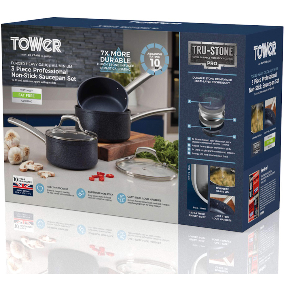 Tower TruStone 3 Piece Black Forged Aluminium Non-Stick Saucepan Set Image 7