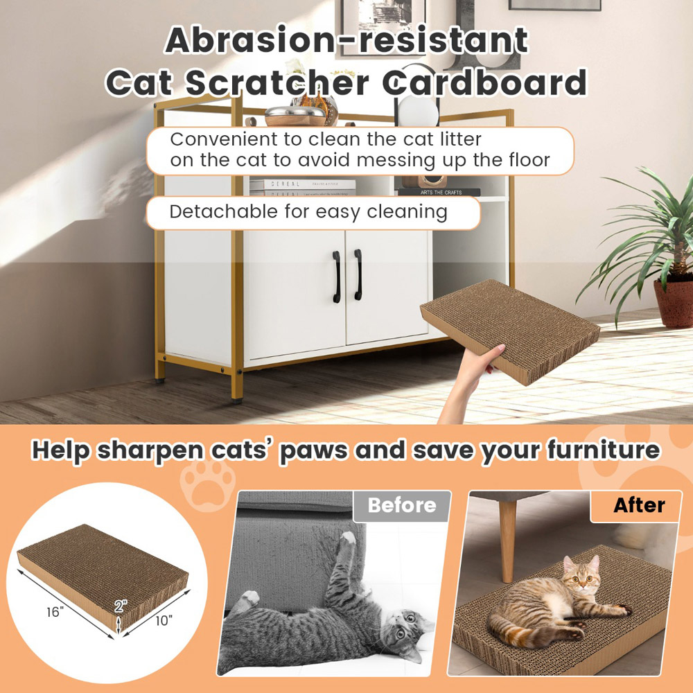 Costway White Wooden Cat Litter Box Enclosure with Scratching Board Image 5