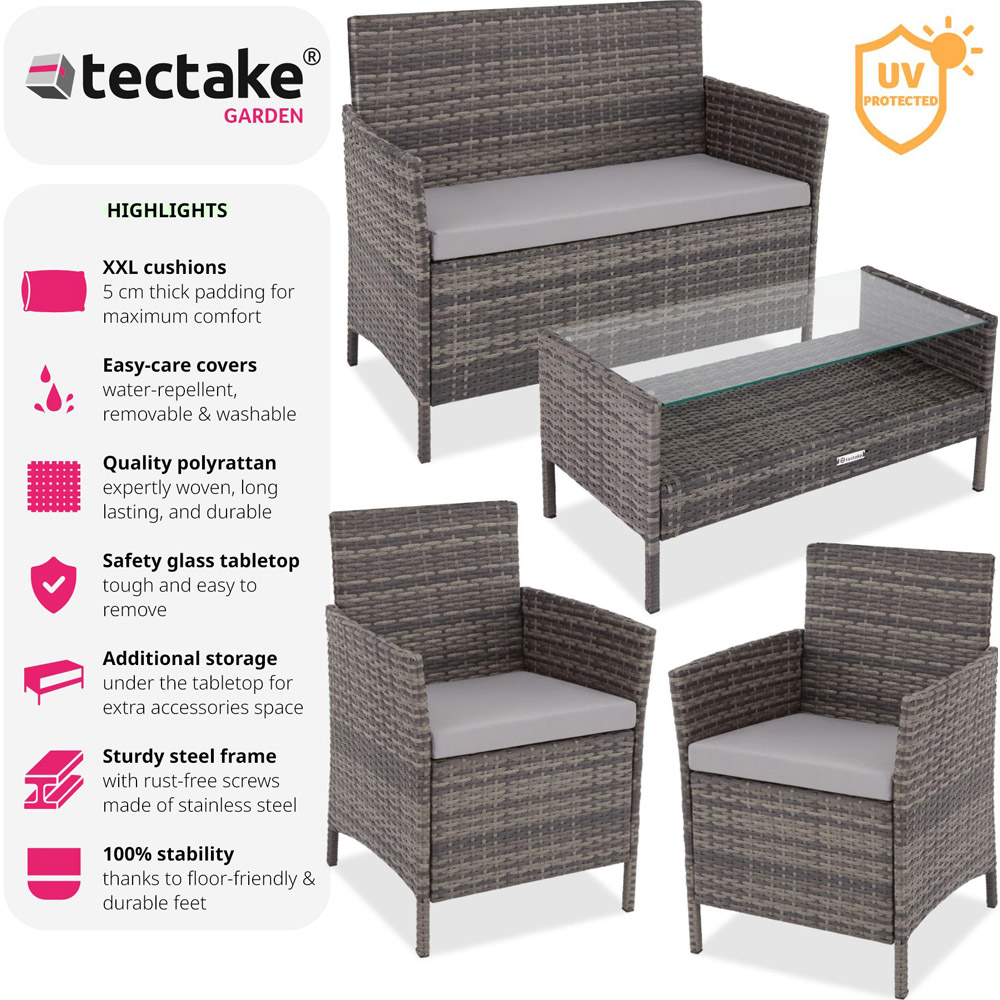 tectake Madeira 4 Seater Grey Rattan Garden Lounge Set Image 8