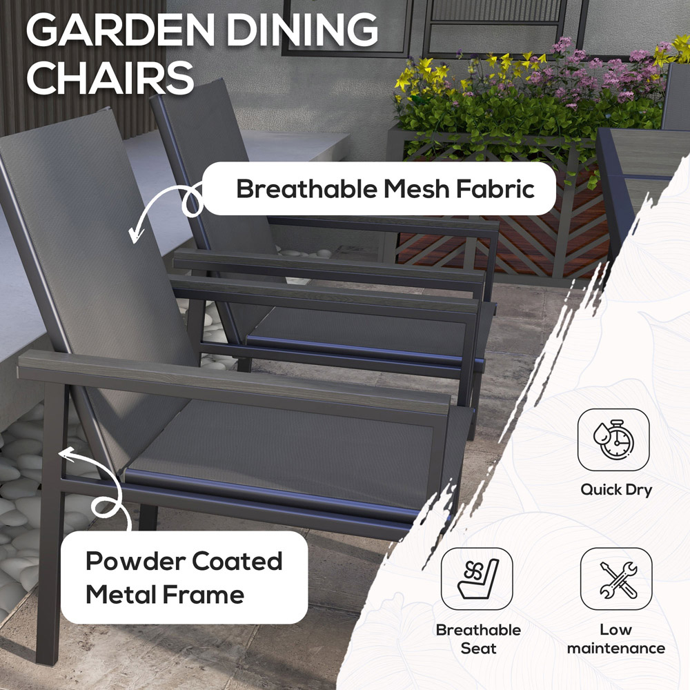 Outsunny 6 Seater Steel Rectangular Garden Dining Set Grey Image 4