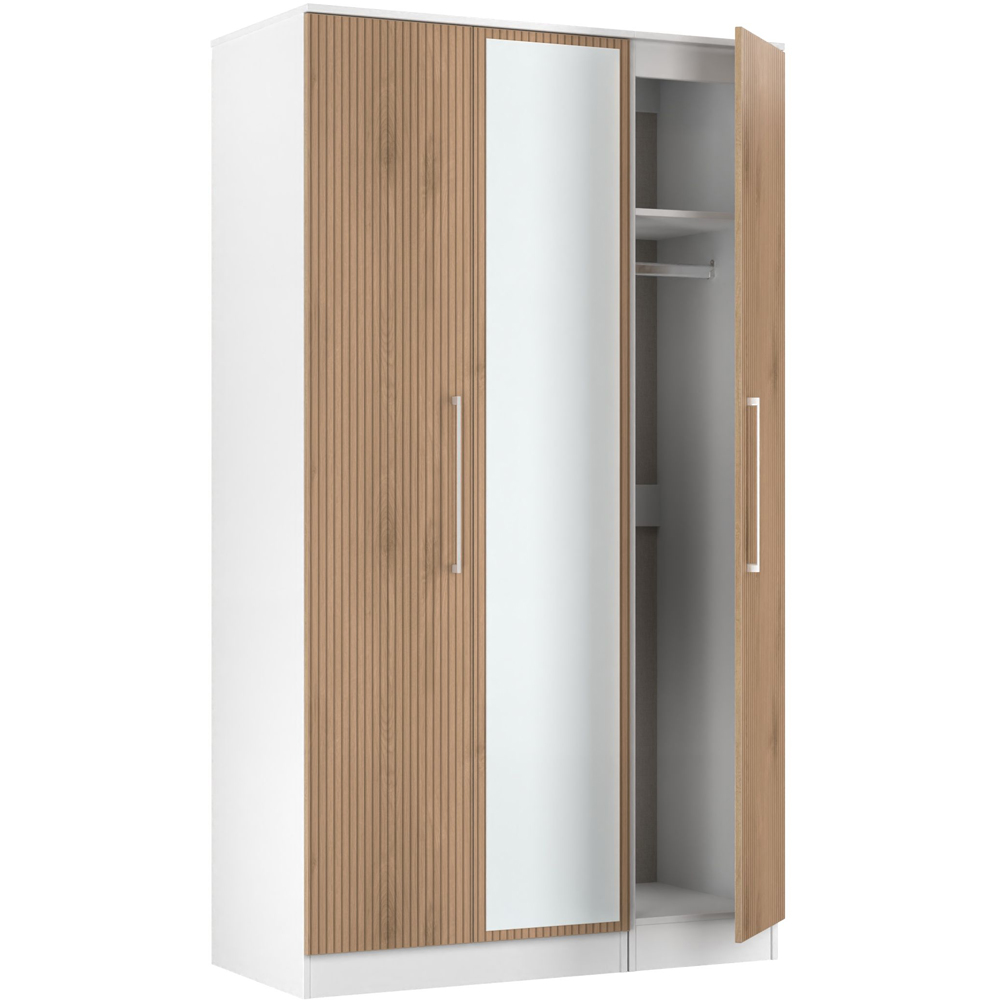 Crowndale Worcester 3 Door Slatt Effect and White Tall Mirrored Wardrobe Ready Assembled Image 5